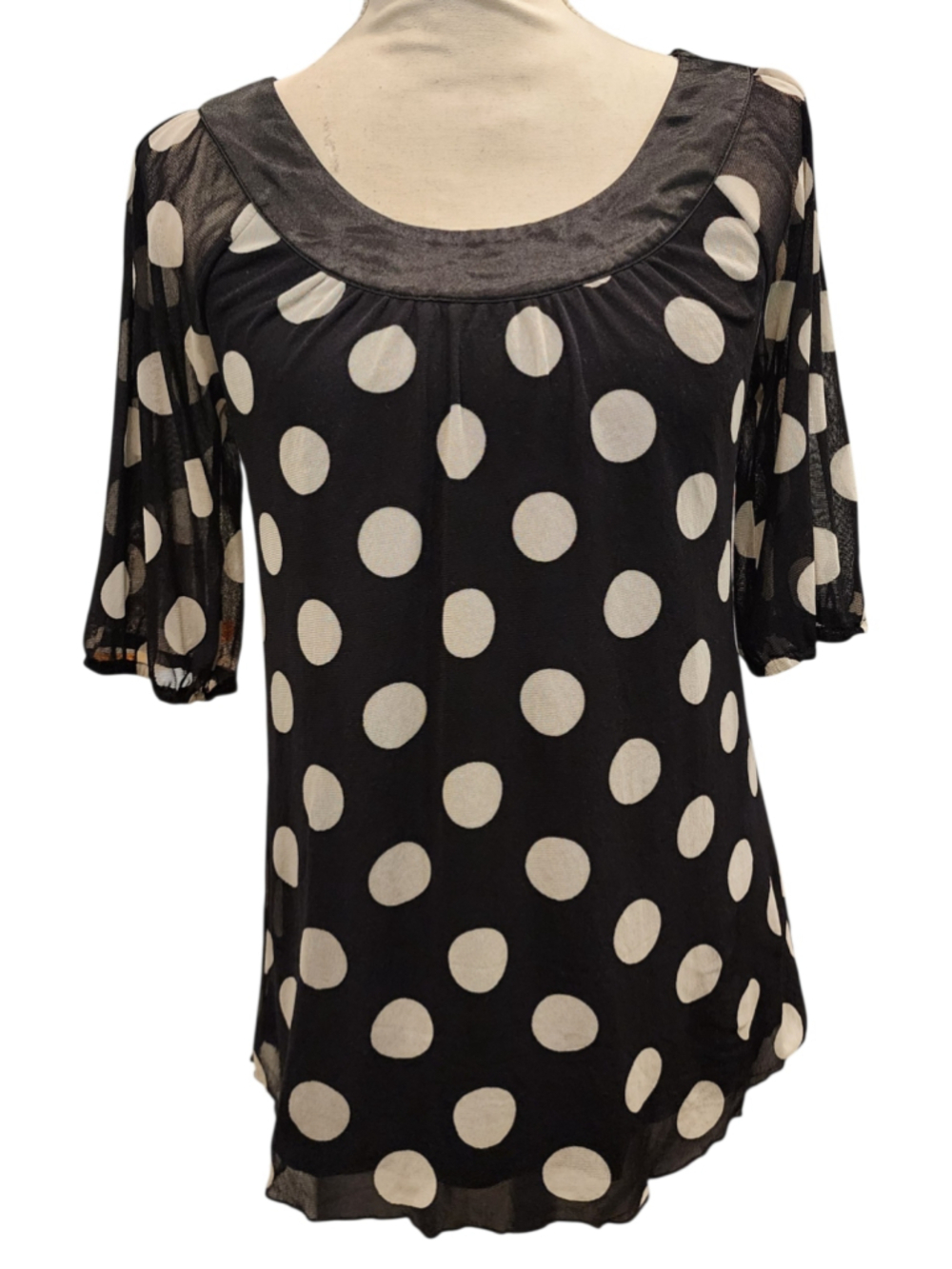 Y2K INC International Concepts Top S Black White Polka Dot Mesh Sheer Blouse